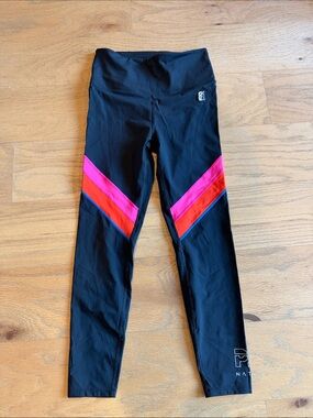 PE Nation Black Leggings with Pink and Red Chevron Stripes M